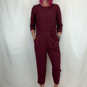 Madewell Burgundy Cropped Jumpsuit Tie Waist Workwear Women’s 6